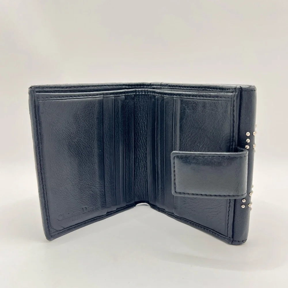Authentic Vintage Christian DIOR Black Leather Studded Compact Wallet